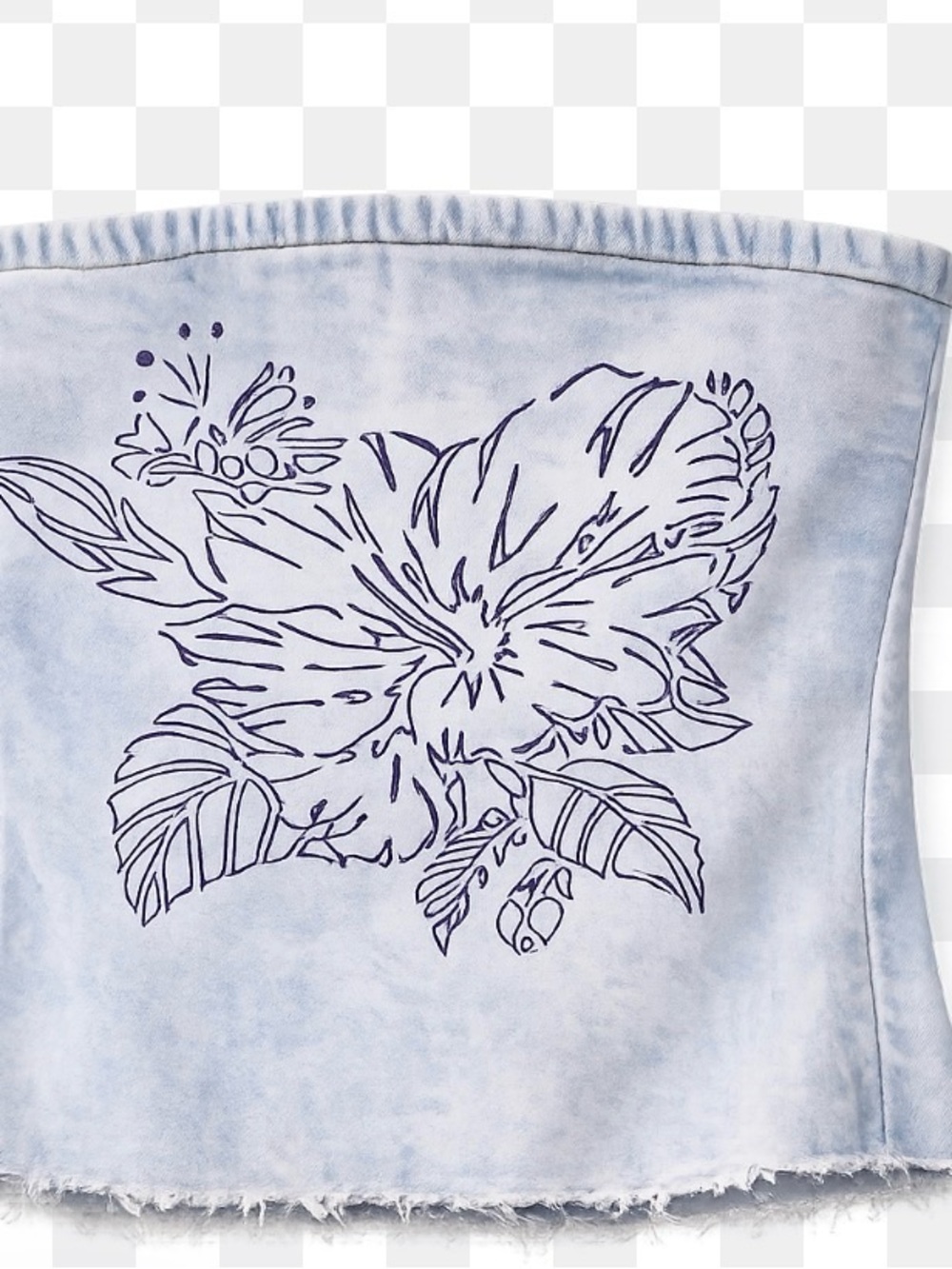 Light Blue Floral Strapless Denim Bandeau Top